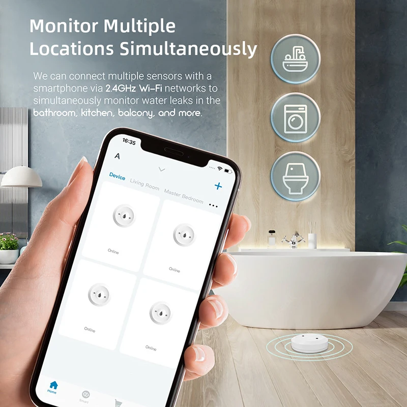 جهاز استشعار المياه Tuya Zigbee ، تطبيق المعيشة الذكي ، تجاوز أجهزة الإنذار ، أجهزة استشعار الكاشف ، في الأماكن التي تستخدم فيها المياه ، مثل