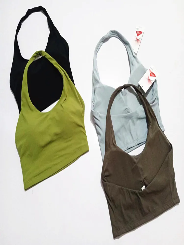 

Women's Yoga Sports Vest Fixed Cup Bra Qui Dry Ne Hanging Fitn Running Ba Beau Breathable Nylon Sports Top