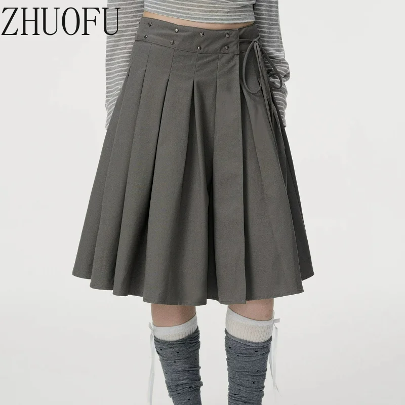 2026 Autumn New Gray Women's Pleated Skirt Korean Design Sweet Cool Age Reduction College Style Versatile A-line Skirts Ladies