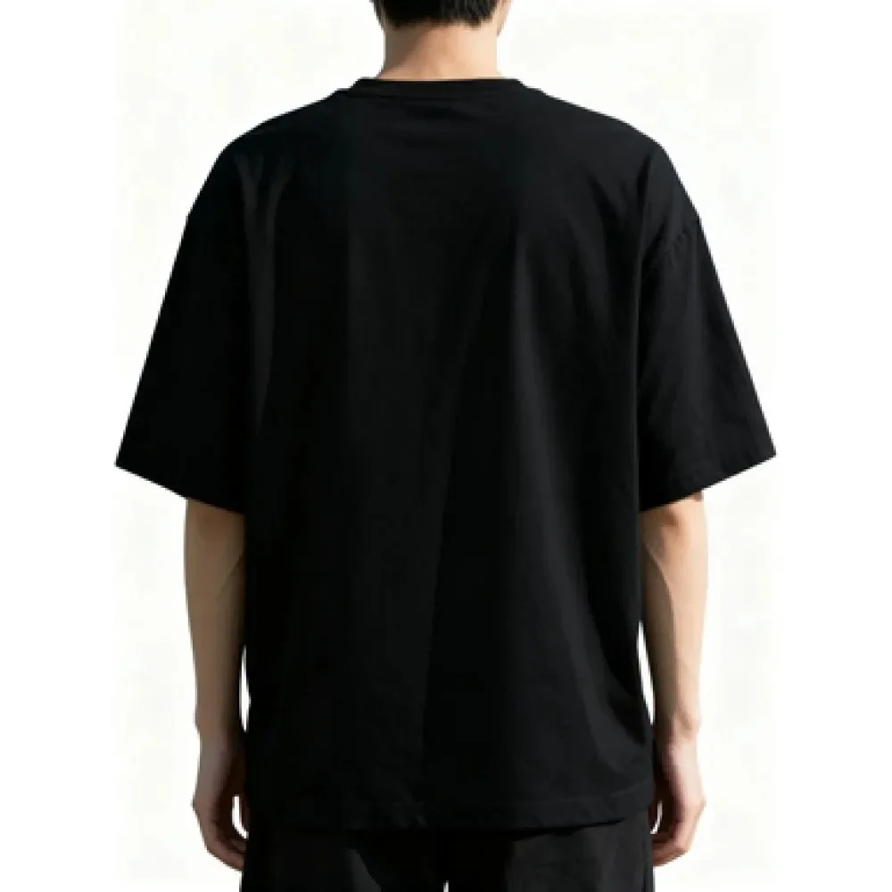 Men's Japanese Zen-inspired T-shirt - Black bohemian design with red circles and kanji prints, comfortable crew neck sleeves