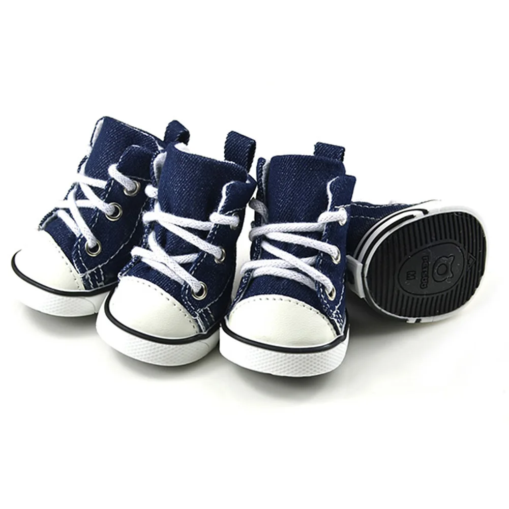 4PCS/Set Puppy Pet Dogs Boots Anti-slip Walk Bootie Sport Shoes Denim Causal Sneaker Dog Shoes Free ship