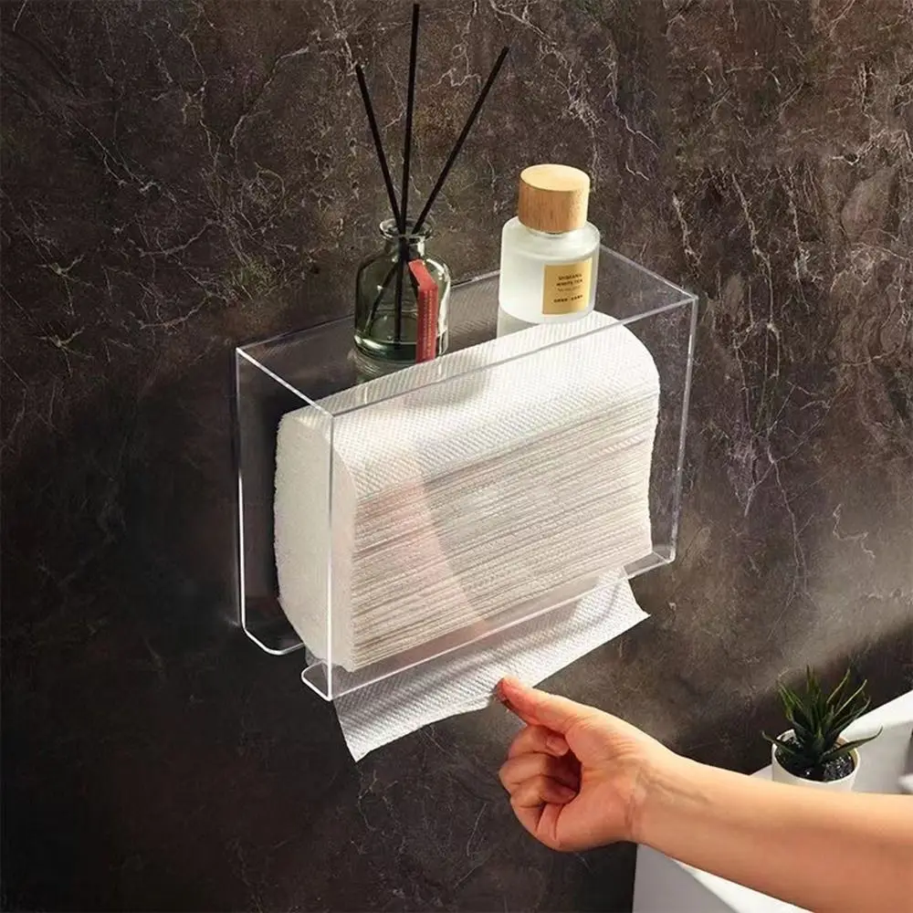 Compact Wall Mount Paper Towel Dispenser Clear Transparent Folded Paper Towel Holder Acrylic Hand Tissue Napkins Box Restroom