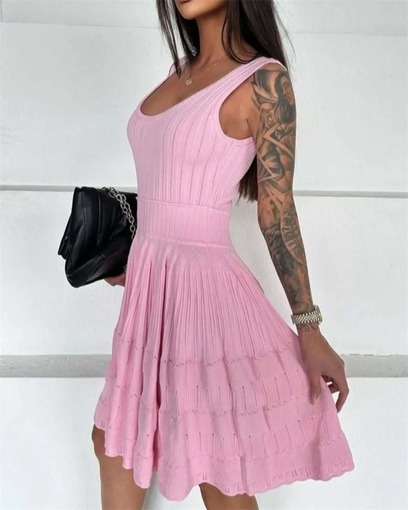 Damska sukienka bez rękawów z krótkiej dzianiny, seksowny letni strój, plażowa narzutka na bikini, szydełkowa, odzież kąpielowa, damska odzież codzienna.