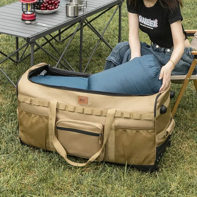 130L Outdoor-Trolley-Rucksack mit großem Fassungsvermögen, verdickte Aufbewahrungstasche mit Rädern, komplettes Set für Picknick- und Campingausrüstung – Detail 1