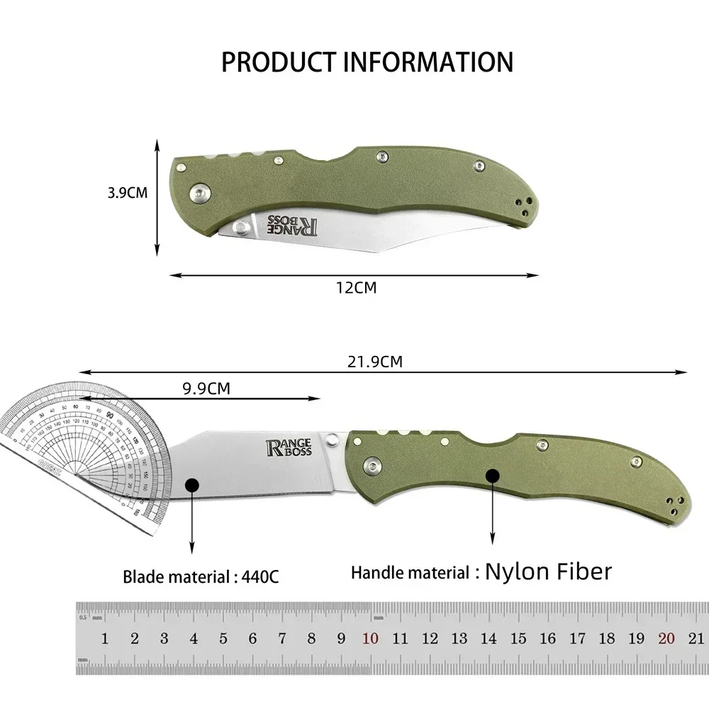 Newest Cold Range Boss Pocket Folding Knife 440c Blade Green Nylon Fiber Handle Outdoor Utility Survival Tool Tactical Gear