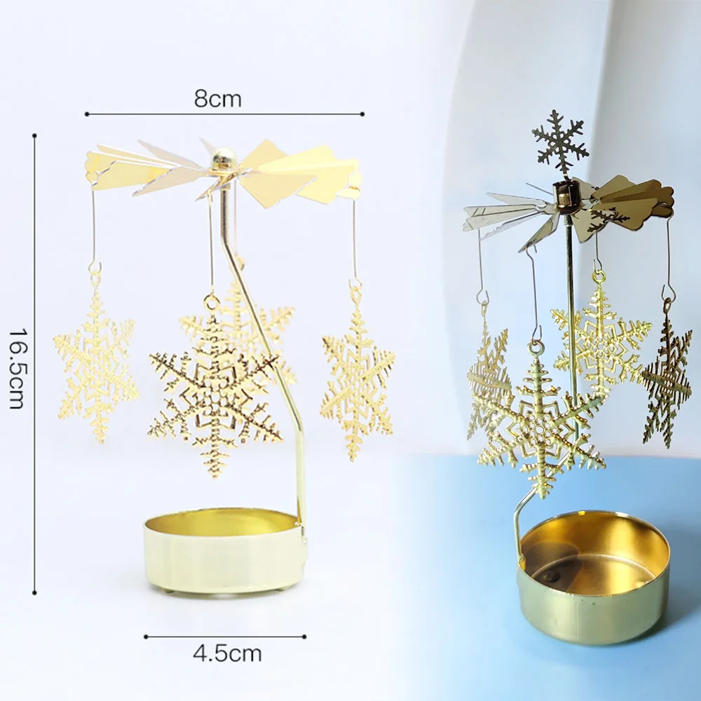 Picture 6: Gold Rotating Candle Holder Christmas Decor Metal Spinning Tealight Carousel DIY for Wedding Party Table Centerpiece Decoration