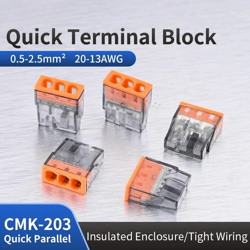 Cmk20 50 peças mini conectores de fio push-in rápido bloco terminal duro inoxidável fácil emenda elétrica blocos terminais condutor