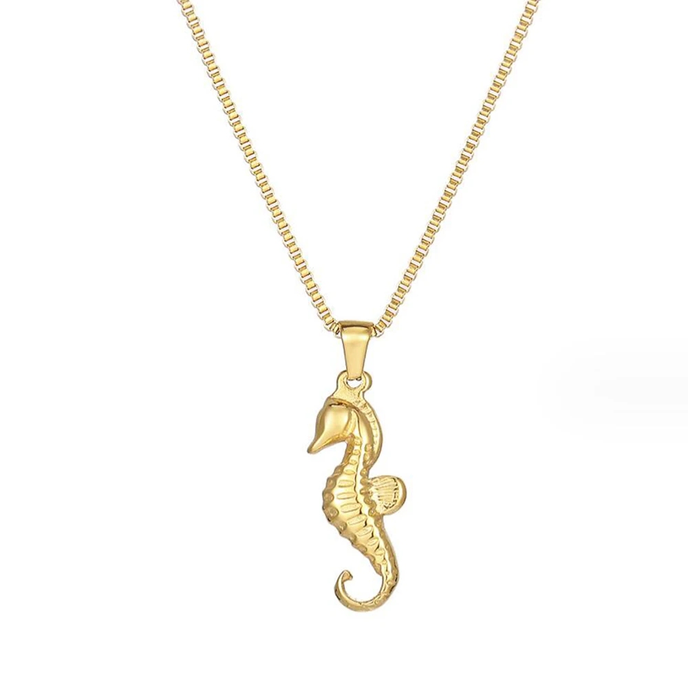 Stainless Steel Animal Sea Hippocampus Pendant Necklace Jewelry with Box Chain Women Gift