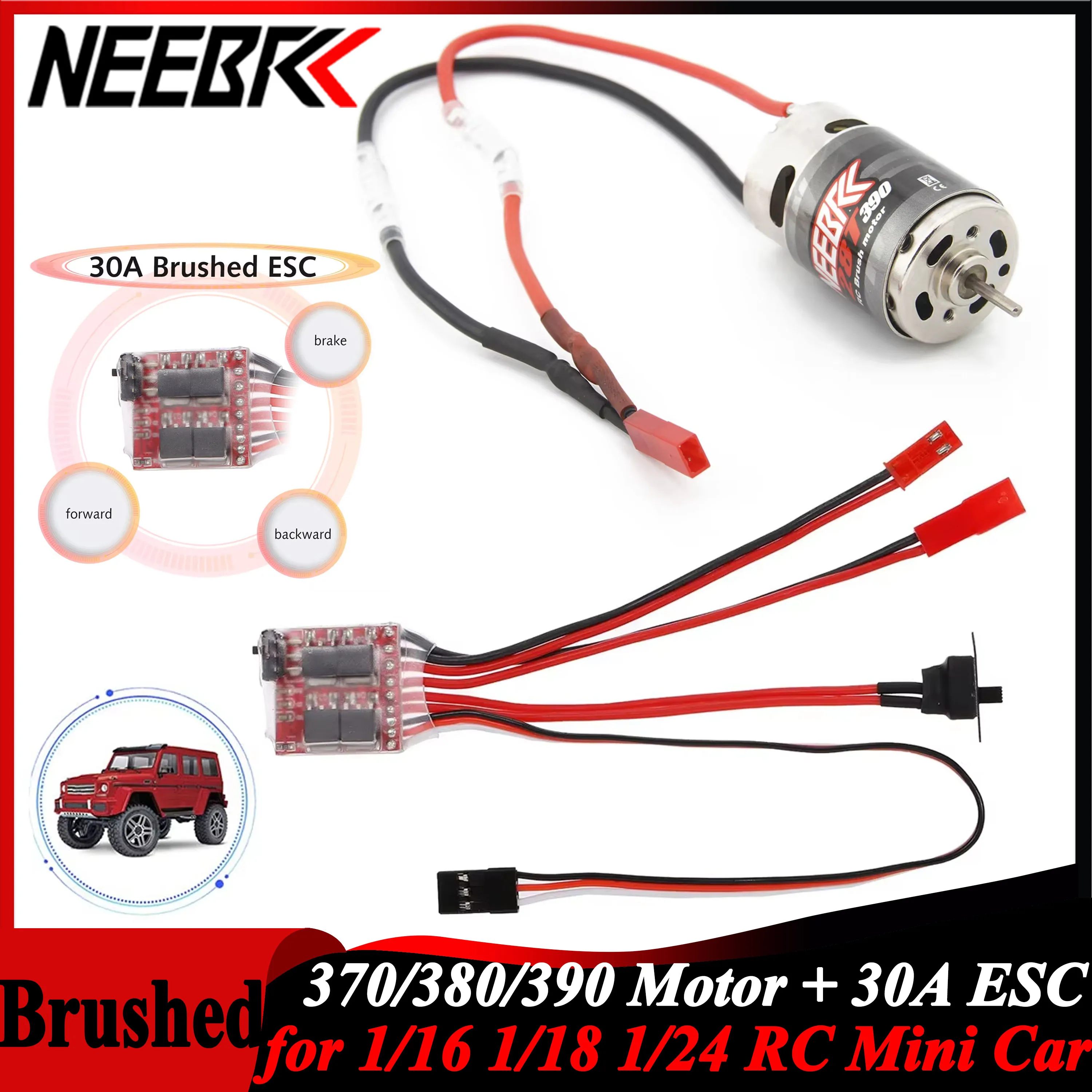 NEEBRC 370 380 390 Brushed Motor 30A ESC Brake Dual Way Adapter Connection Cable Combo for 1/16 1/18 1/24 RC Mini Car Boat Parts