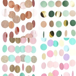 3 Meter 5cm Circle Dots Paper Party Garland Streamer Backdrop (10 Feet Long) - Pink, White, Gold Glitter Round Paper