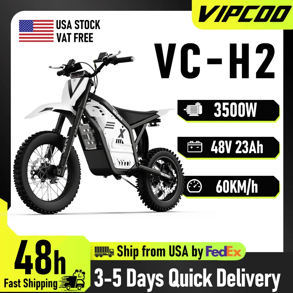VIPCOO H2 Electric Bike 3500W 48V 23AH Electric Motorcycle, 12/14 Inch Fat Tire Electric Dirt Bike for Adults and Teens, High Power Off Road E-Bike with Long Range Lithium Battery for Trail Riding, Outdoor Adventure and Daily Travel