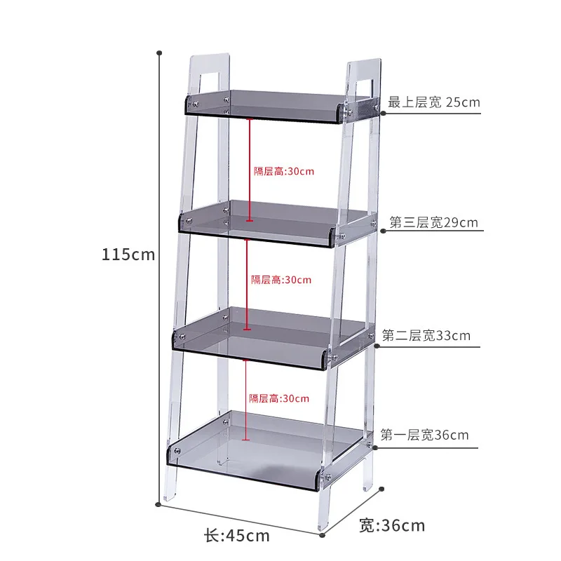 رف بسيط للوجبات الخفيفة من الأكريليك، تخزين متعدد الطبقات، رف كتب صغير لغرفة المعيشة، رف تخزين شفاف للحمام