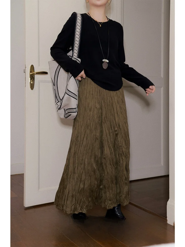 

Женская юбка А-силуэта больших размеров с плиссировкой, на флисовой подкладке, повседневная, с высокой талией, из полиэфирного волокна