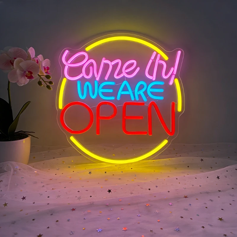 

Come in We Are Open Neon Sign LED USB Rechargeable Night Light Aesthetic Wall Art Decor for Shop Bar Cafe Window Display Party