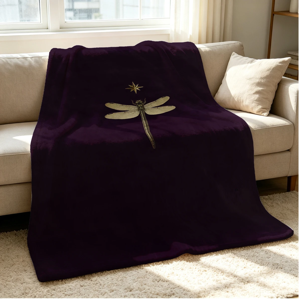 Dragonfly Star Flannel Blanket Warm Soft Halloween Christmas Couch Warm Cozy Decorative Decor Gift for All Season