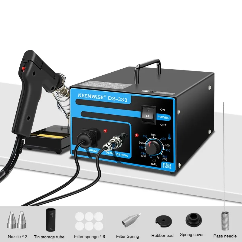 DS-333 Professional Solder Sucker Featuring Adjustable Temperature Control And Triple Nozzle Kit For Versatile Desoldering Tasks