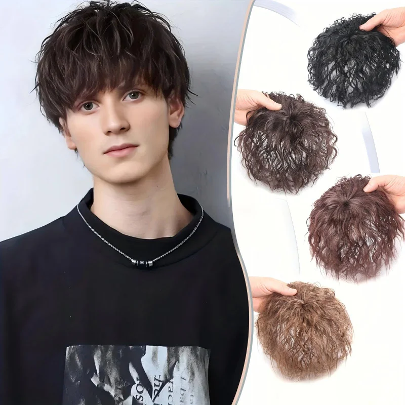 

Мужские короткие синтетические волнистые парики для увеличения объема, маскировки седины и придания объема, с дышащим и бесшовным покрытием.
