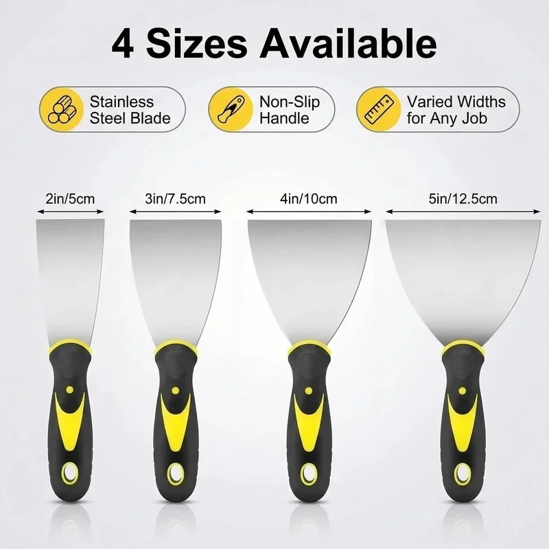 Stainless Steel Putty Knife | Single or 4-Piece Set | Heavy Duty Scraper for Drywall, Painting & Home Repair