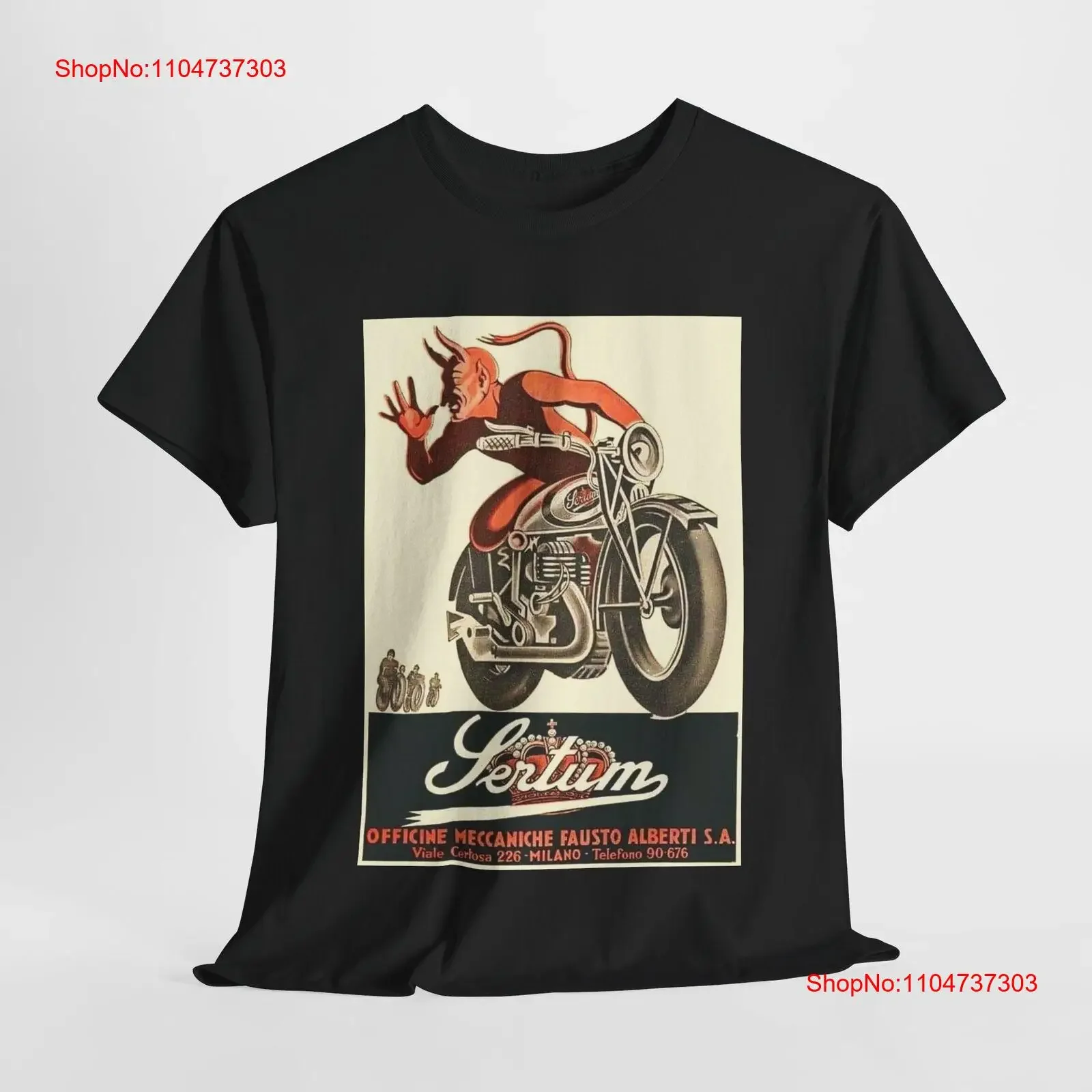 Sertum Motorcycles Italy Devil Thumbing His Nose Retro Heavy Cotton T Shirt vintage Washed Unisex designer clothes Slightly