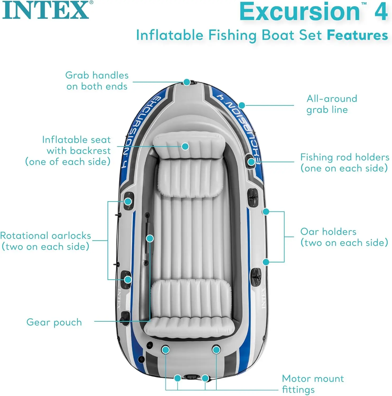 Série de bateaux gonflables d'excursion, comprend des rames de bateau de luxe de 54 pouces et des sièges réglables en PVC avec pompe à haut rendement