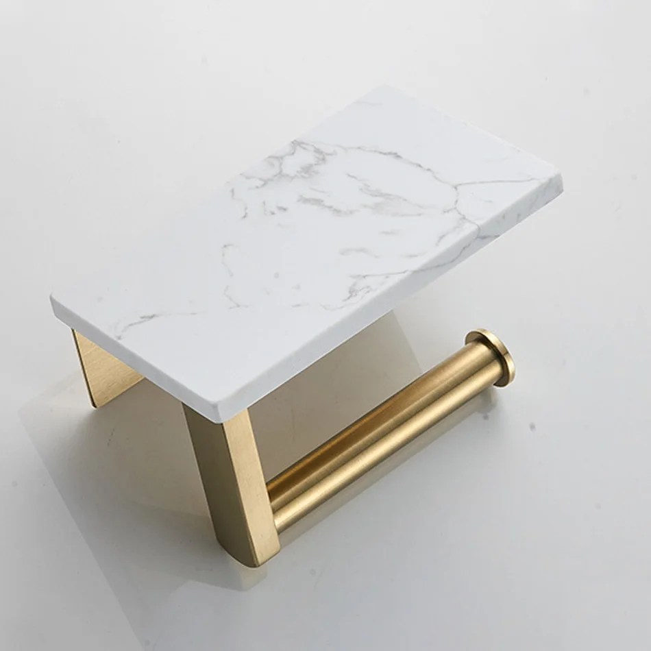 

Держатель для бумажных полотенец из мрамора с полкой, золотой, белый, черный, серебристый, из нержавеющей стали, для кухни и ванной, подставка для рулонов, держатель для салфеток