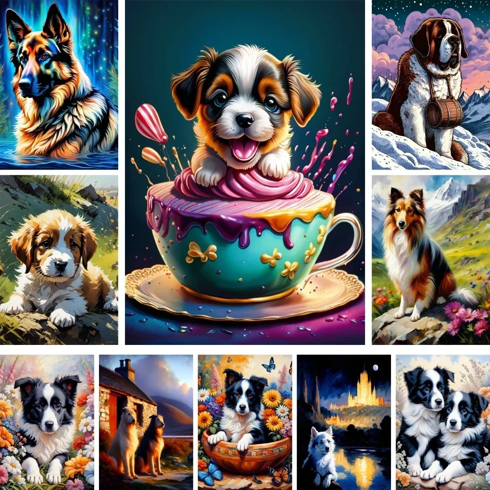 126873 Animal Dog Border Collie Paint By Number For Adults Canvas Craft Kit For Adults Room Decoration Gift