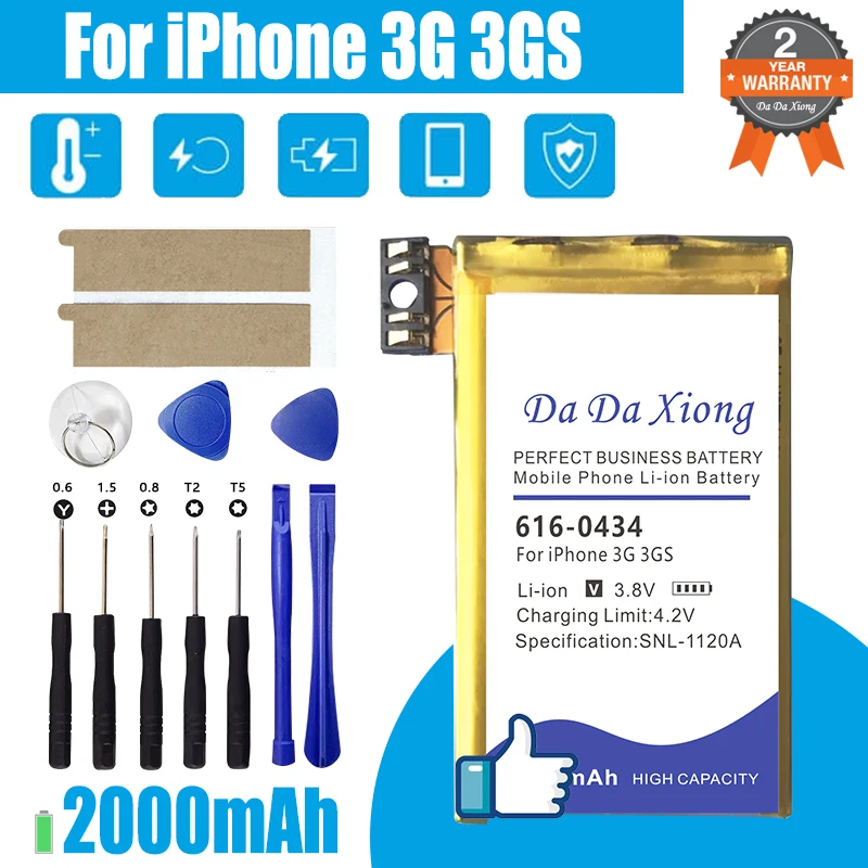 

New 3.8V 2000mAh 616-0434 Replacement Batteries For Apple IPhone 3GS 3G Smartphone Battery + Free Tools
