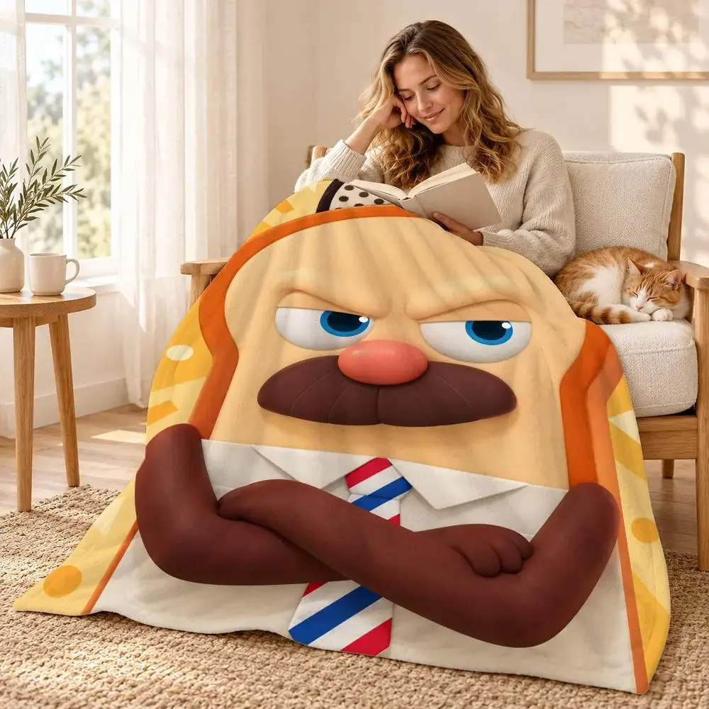Cartoon Bread Barbershop Throw Ultra Soft Plush Flannel Blanket, Decorative Throw for Sofa, Bed, Trip, Camping & Picnic