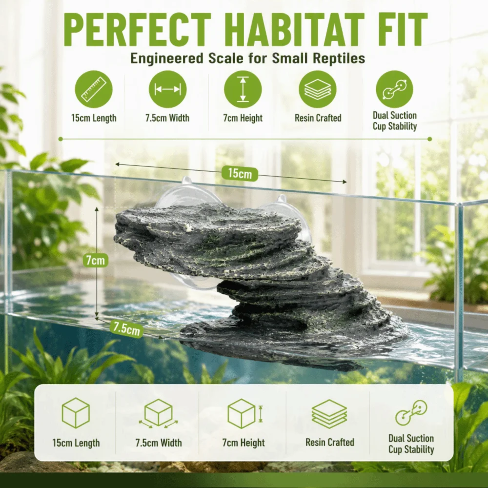 Lifelike Resin Tortoise Climbing Platform Green-Grey Suction Cup Mount Reptile Basking Dock Basking Platform Reptile Terrarium