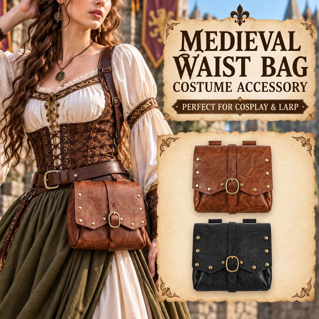 Dresses - Halloween Medieval Leather Waist Pouch Embossed