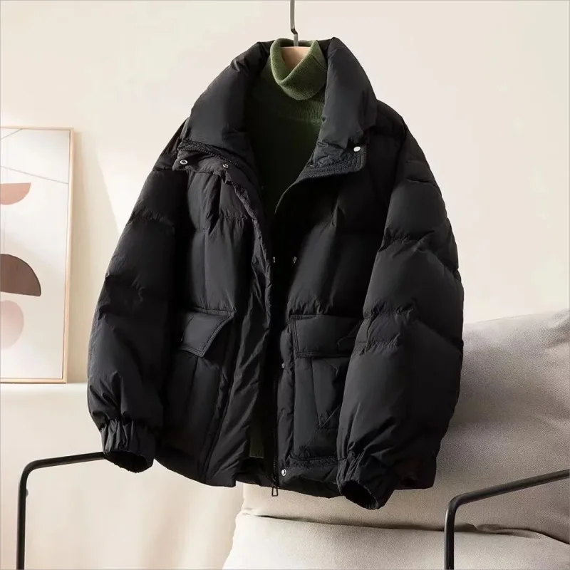 Giacca invernale con colletto alla coreana parka coreano da donna cappotto imbottito in cotone sciolto cappotti caldi addensati