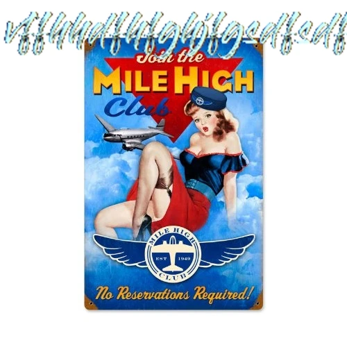 Garage Art Signs Join Mile High Club Airplane Pinup Girls Vintage Metal Sign sign