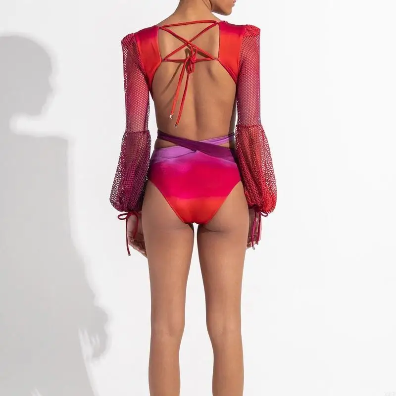 

X9FF женский спортивный купальник цельный купальник бандажная пляжная одежда градиент цвета для серфинга