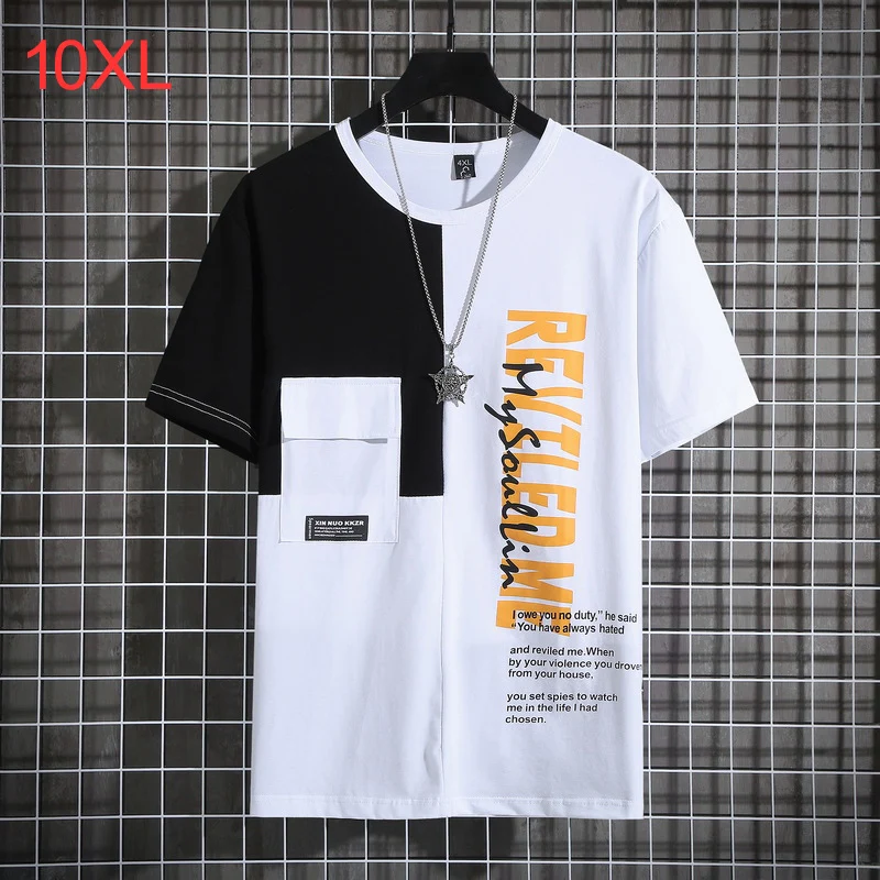 Summer short-sleeved t-shirt trend men's loose 10XL 9XL 8XL oversized compassionate big size graphic Stitched T-shirt streetwear