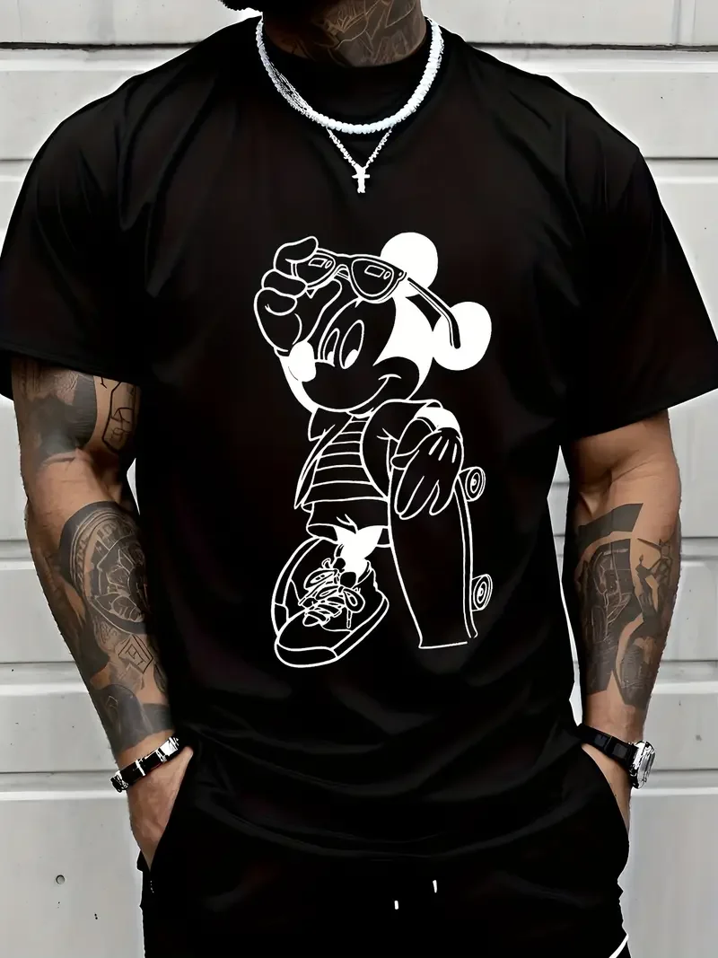 

Мужская футболка Disney с Микки серии, летняя хлопковая женская футболка, уличная одежда, повседневная трендовая футболка унисекс, свободная пара с коротким рукавом