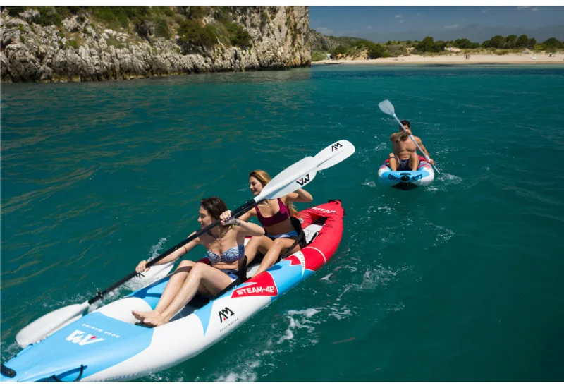 نفخ كاياك غرفة الهواء الجانبية 1 منفصلة نفخ قطرة غرزة الهواء سطح السفينة 2 مقعد مع مسند القدم مع 2 زعانف كاياك