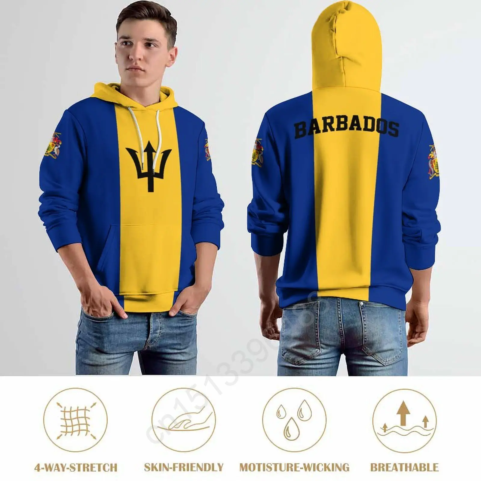 

Barbados Country Flag 3D Hoodie Polyester Cool Men Women Harajuku Sweatshirt Unisex Casual Pullover Hoodies Custom Name