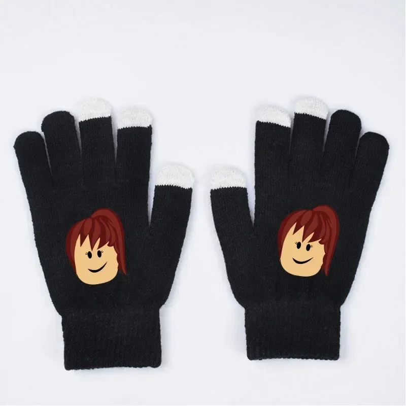 Roblox Game Anime Cartoon Peripheral Touch Screen Gloves Knitted Winter Warm All-Finger Anime Print Glove Gift