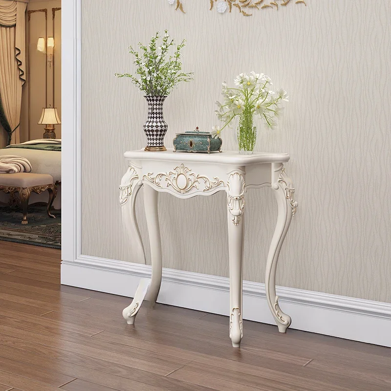 European Wooden Console Tables White Home Villa Carved Decorative Table Semicircular Wall Foyer Table for Living Room Furniture