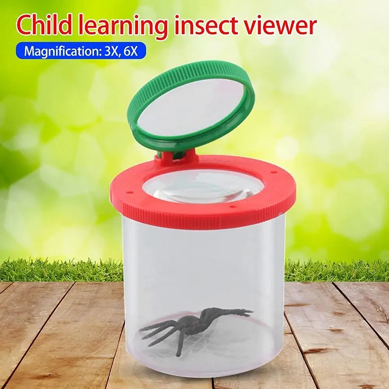 Caja de observación de insectos portátil para niños, tapa abatible, lupa bidireccional, taza de observación, regalos de plástico para niños, escuela