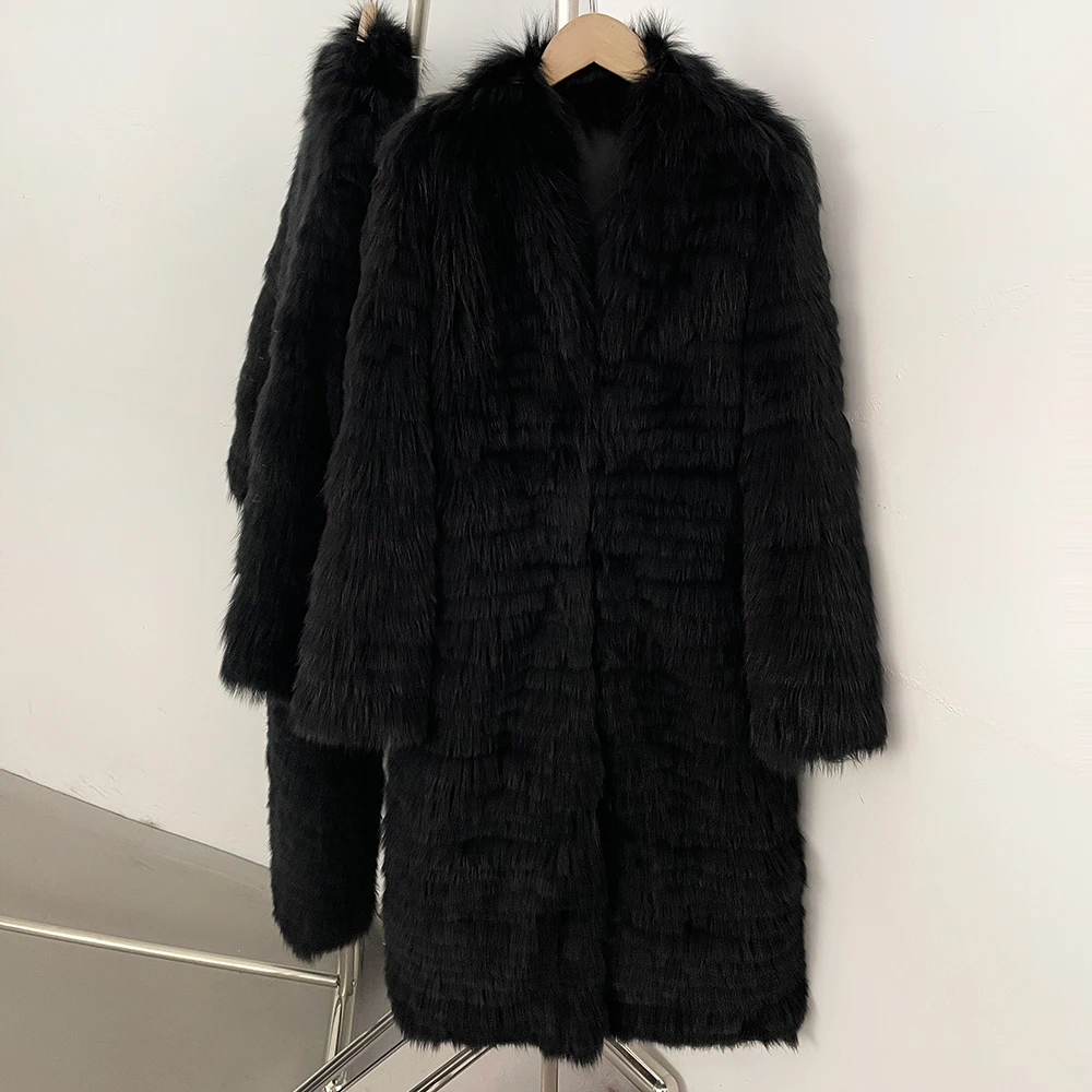 

Woman with Real Fur Reality Women Fox Fur Coat Long Black Luxury Parka New Coats and Jackets Natural Women's Demi-season Jacket