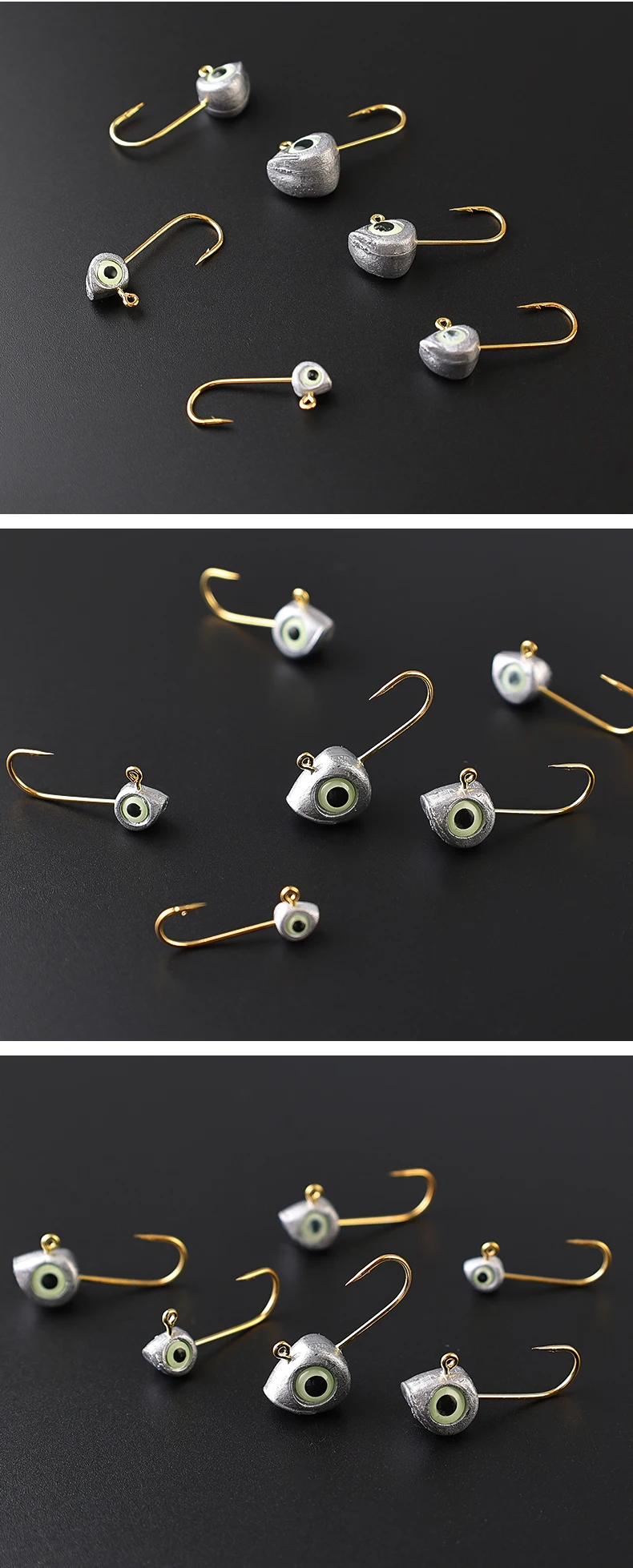 TAIYU 10er-Pack 1g/2g/3g/4g/5g/7g Jigköpfe, Mikro-Köderhaken, Leuchtende 3D-Fischaugen-Jigköpfe, Verstärkte Kleine Goldhaken – Detail 10