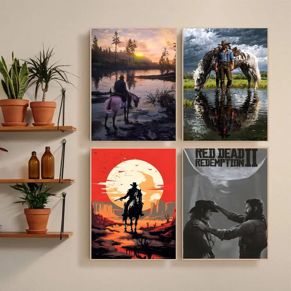 Classic Game R-Red Dead R-Redemption Anime Poster Self-adhesive Art Waterproof Paper Sticker Coffee House Bar Room Wall Decor