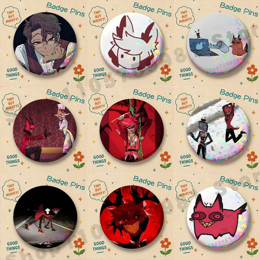A-Alastor Cartoon Round Pins Cartoon Brooches Stylish Ornament Badge for Backpack Accessorys Gifts