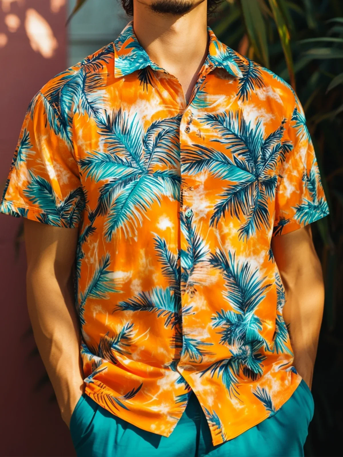 

2024 New Palm Tree Men's Fashion Shirt Short Sleeve Button-down Holiday Hawaiian Shirt Men's Beach Vacation Top Shirt