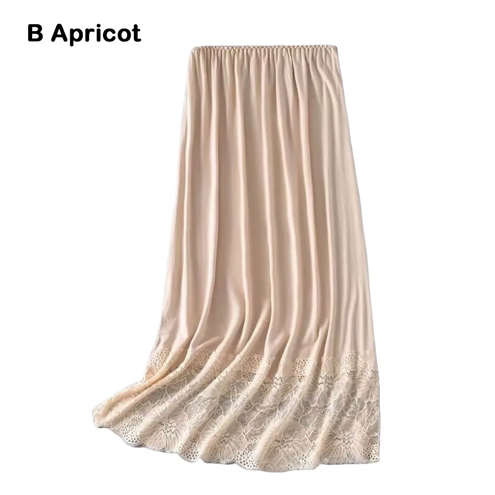 

Женская юбка средней длины из тонкого ледяного шелка из модала, антибликовая анти-Penetрационная нижняя юбка, кружевная эластичная базовая нижняя юбка с высокой талией