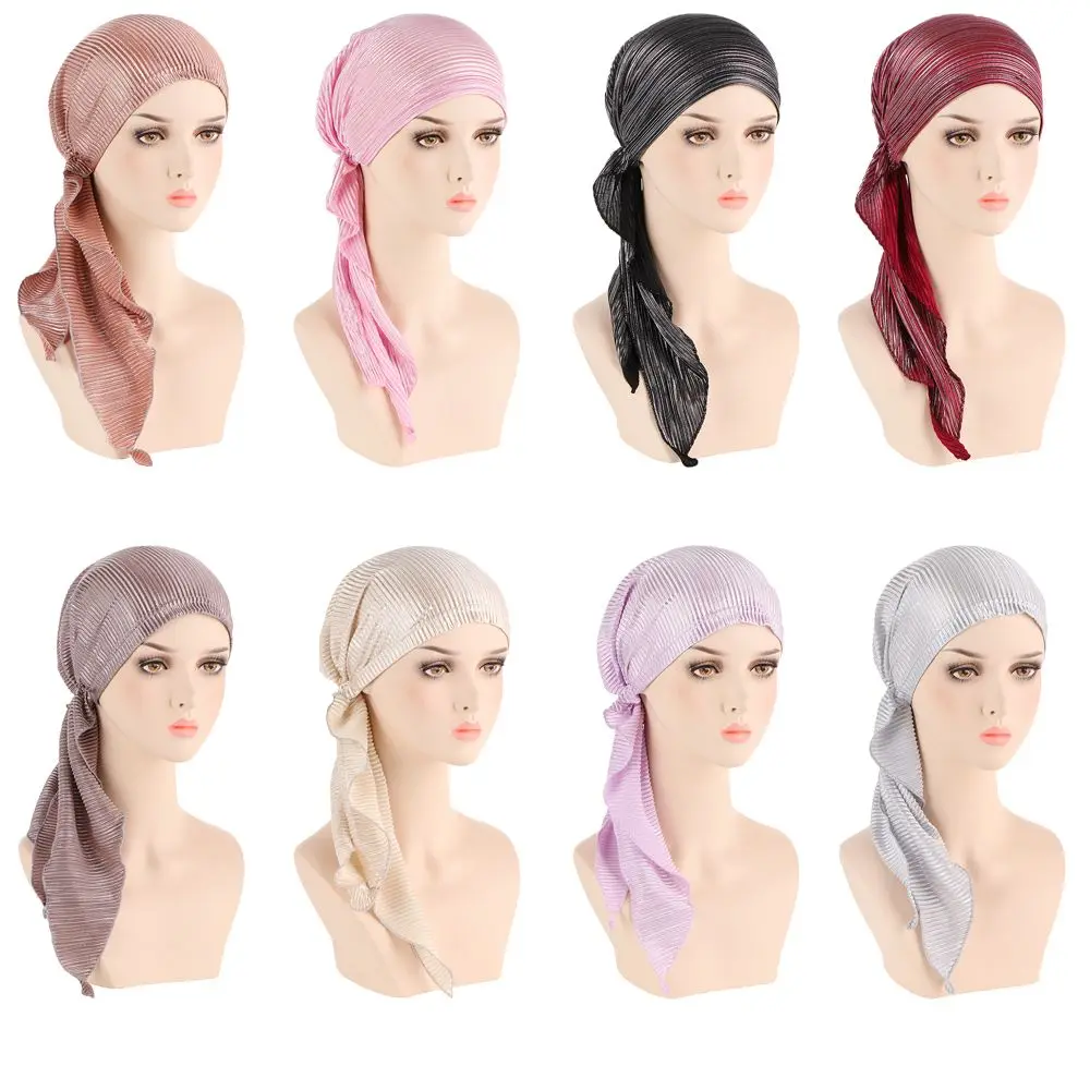 Hair Loss Women Headwrap Headwear Headscarf Beanie Cap Muslim Hijab Pre-Tied Bonnet Cancer Chemo Cap