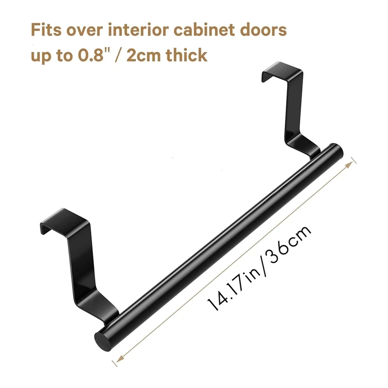 Over The Door Towel Rack, Kitchen Towel Holder, Over Cabinet Towel Bar, Matte Black 2 Pack,For Hand, Dish, Tea Towels