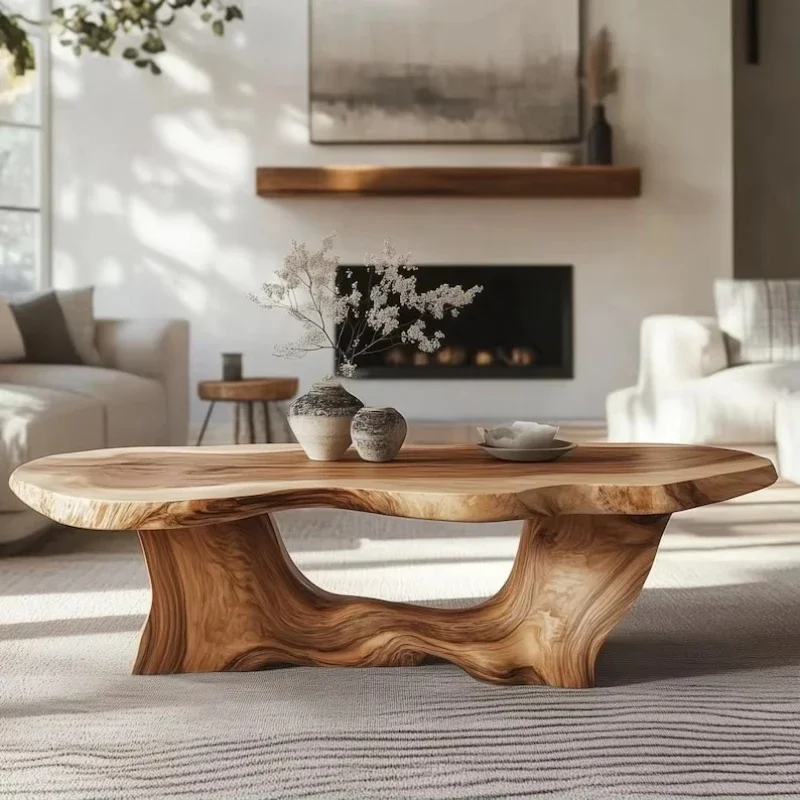 Organic Modern Coffee Table Sculpture Live Edge Wood Center Table Handmade Natural Wood