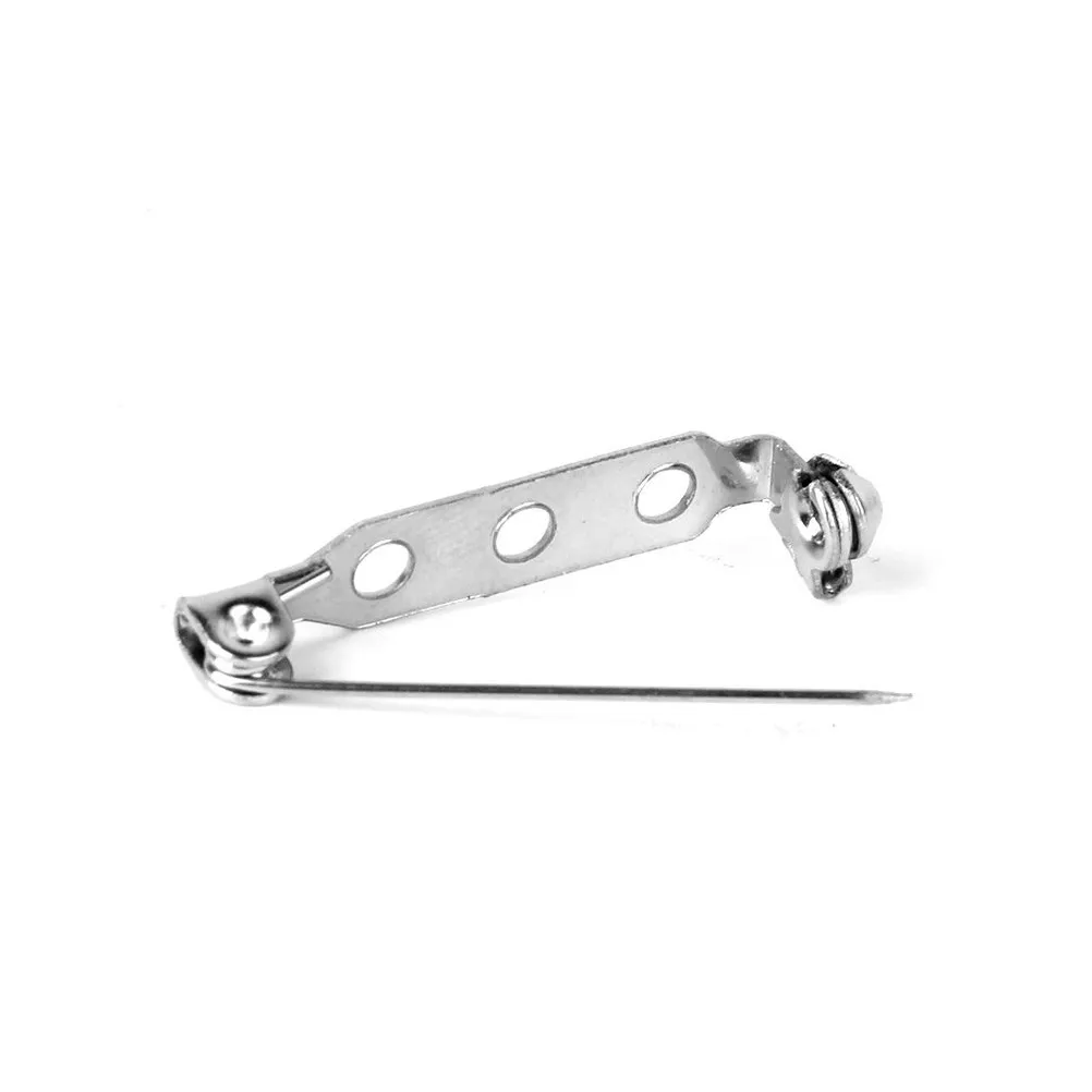 100Pcs Breastpin Badge Silver Alloy Metal 25Mm Pin Length Rolling Lock Three Hole Plate for Brooch Craft Projects